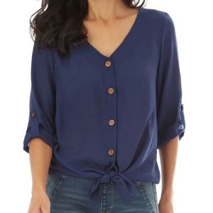 Petite Apt. 9® Knot-Front Roll-Tab Shirt PXS
